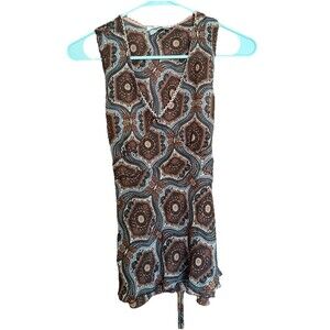 Vintage A Byer Shirt Women XL Brown Geometric Babydoll Boho Sheer USA 90s Fairy